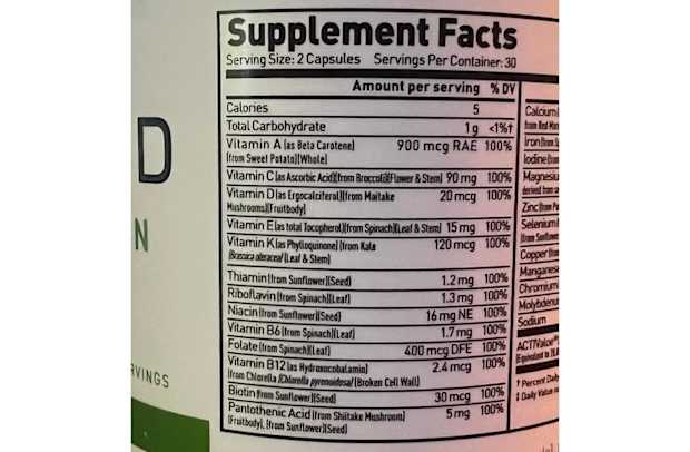 Kaged Multivitamin Nutrition Label 1